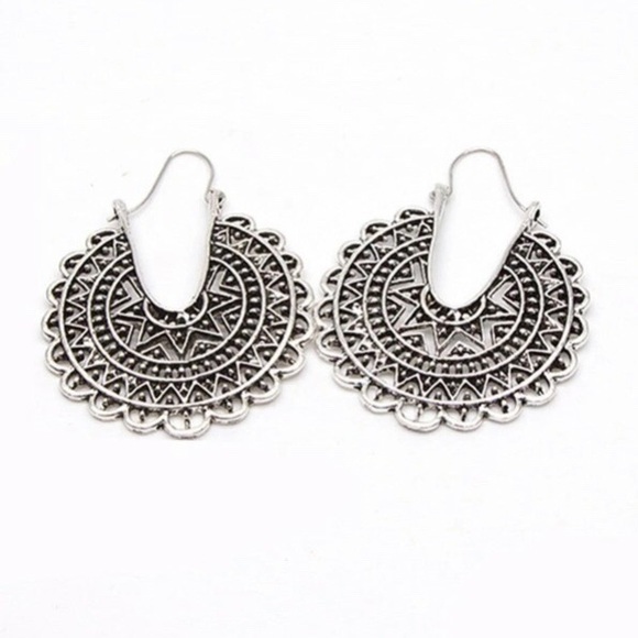3/$30 Antique Silver Boho Hoop Earrings - Picture 3 of 8